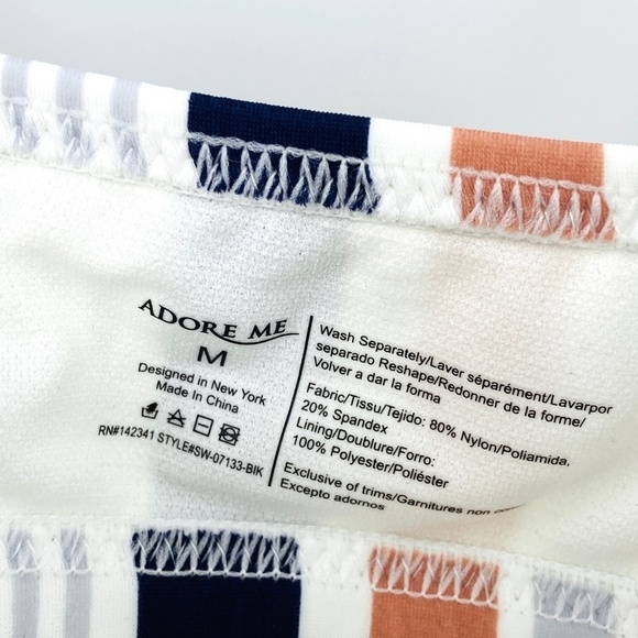 NWT ADORE ME Burnt Orange White Stripe Bandeau Bikini Swim Suit Medium Large - Picture 5 of 8